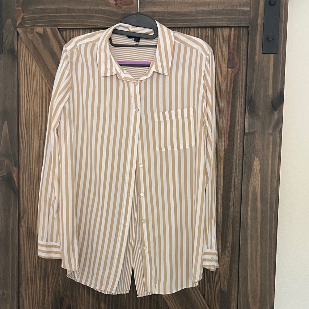 Jane and Delancey Tan Striped Button Down Shirt